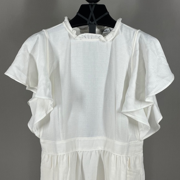 NEW Express Ladygang Dress Womens 10 white ruffle sheath preppy classic - Picture 2 of 10